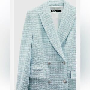 ZARA tweed blazer light blue size S Bloggers Favorite